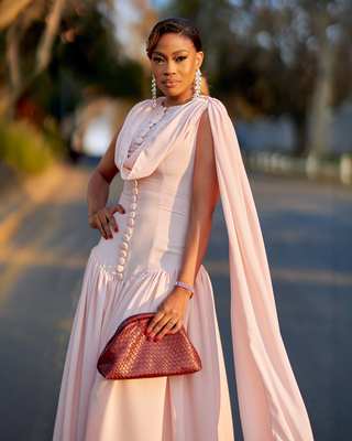 Ratile Mabitsela iconic look, blush cape gown