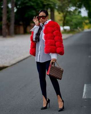 Ratile Mabitsela iconic look, red fur coat